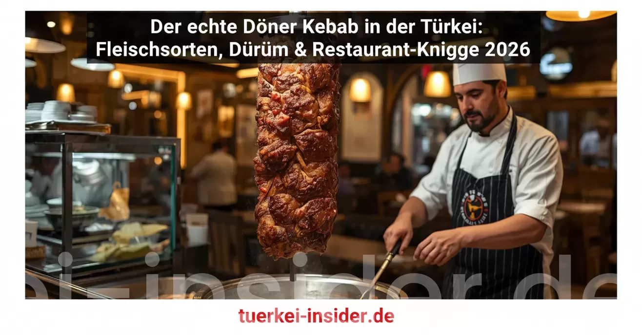 Echter Döner Kebab in der Türkei am Spieß schneiden für traditionelles Fleischgericht Yaprak Döner